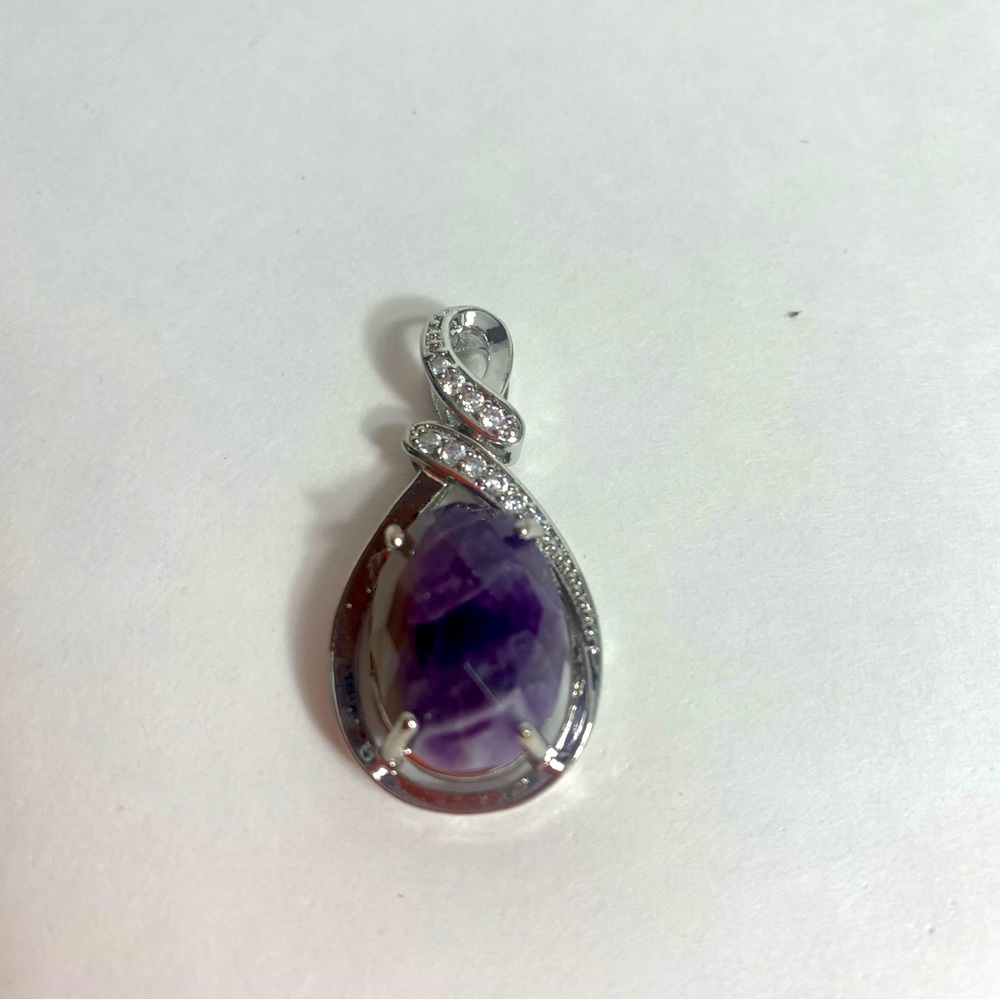Necklace pendant. Faux amethyst and faux diamond necklace pendant.